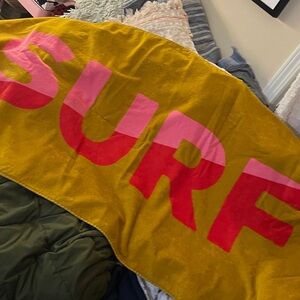 Billabong ~ Mustard Yellow Beach Towel with Pink & Red SURF~one size~Cotton